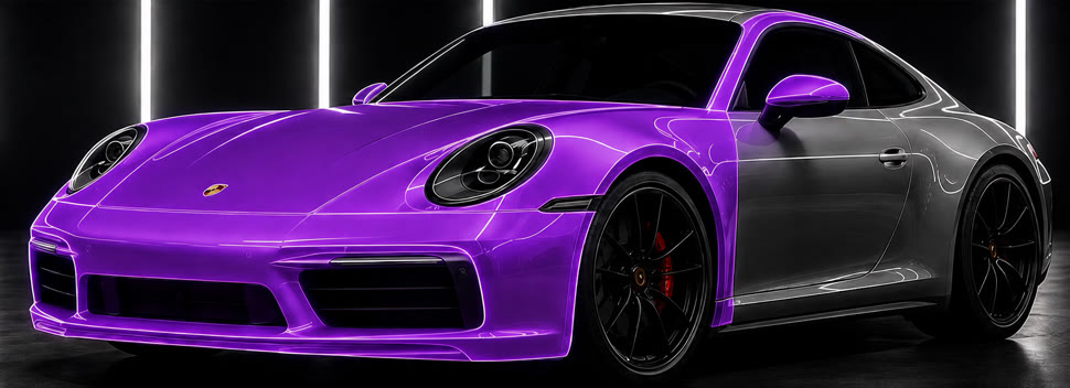 Gloss PPF full front coverage diagram including A-pillars